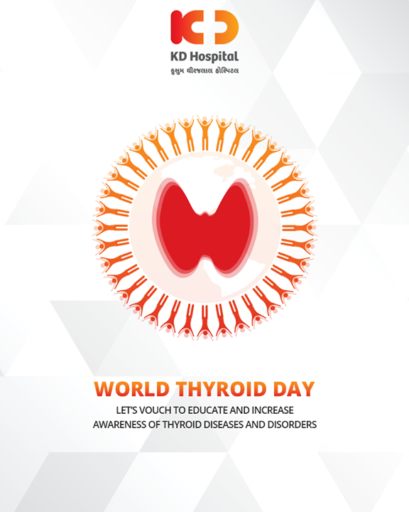The thyroid gland synthesises thyroid hormones that are responsible for many of the complex metabolic processes in the body including nervous, muscular and skeletal systems.

As women are more susceptible to different hormonal leaps, their body is very sensitive to any hormonal changes and react to them sharply.

#WorldThyroidDay #KDHospital #Ahmedabad #Healthcare #GoodHealth