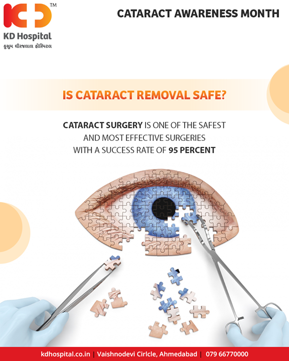 Cataract surgery is one of the safest and most effective surgeries with a success rate of 95 percent. Your surgeon will remove your clouded lens and replace it with an intraocular lens (IOL). Only a minuscule incision in the cornea is necessary to do this procedure, and it can be completed in about 15 minutes in an outpatient surgery centre! 

#CataractAwarenessMonth #KDHospital #Ahmedabad #Healthcare #GoodHealth