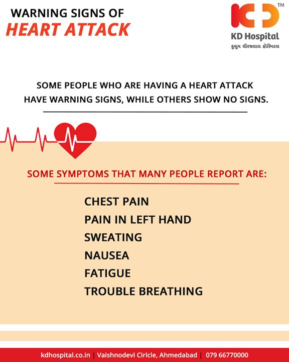 A heart attack is a serious medical emergency. Seek immediate medical attention if you or someone you know is experiencing symptoms that could signal a heart attack.

#HeartAttack #KDHospital #Ahmedabad #Healthcare #HealthyLifestyle #GoodHealth