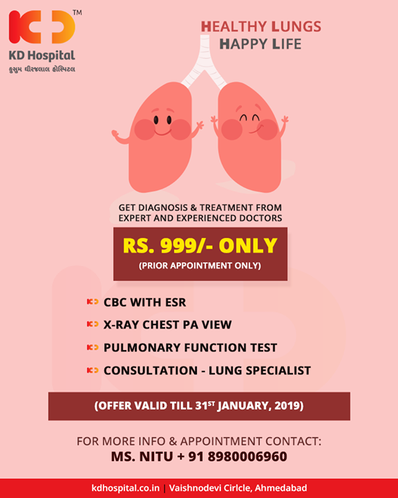 Keep your lungs in great shape, get your lungs diagnosed today! 

#HealthyLungs #KDHospital #GoodHealth #Ahmedabad #Gujarat #India