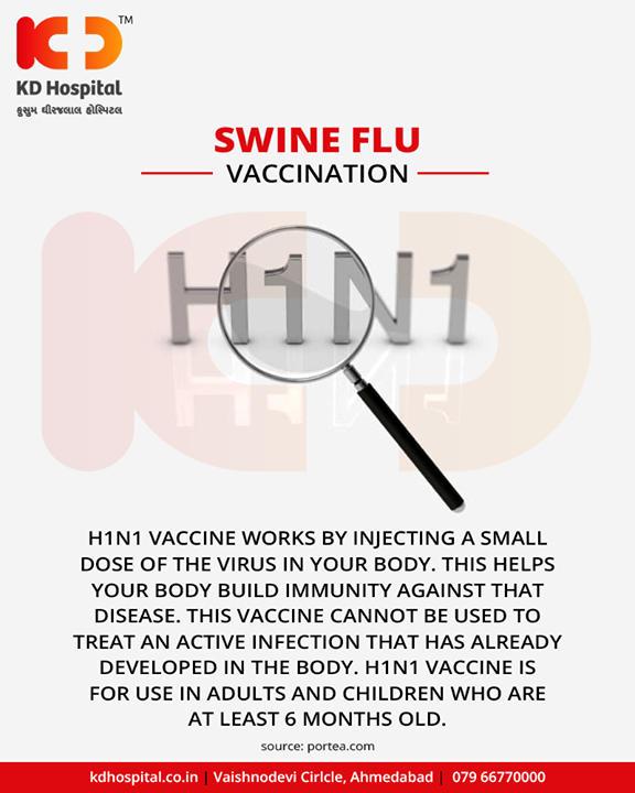 The swine flu vaccine or H1N1 vaccine is made from killed virus particles so a person cannot get the flu from a flu shot.

#KDHospital #GoodHealth #SwineFlu #Ahmedabad #Gujarat #India