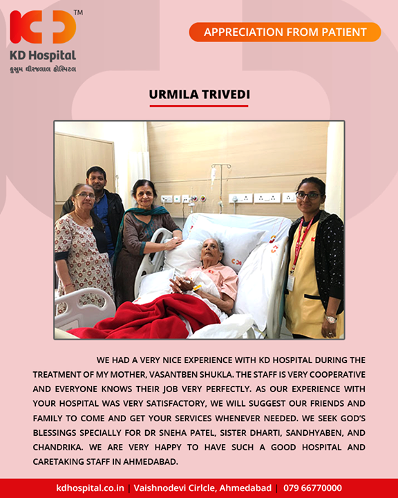 It feels great to receive such positive & heart-warming feedback from our patients!

#KDHospital #GoodHealth #Ahmedabad #Gujarat #India