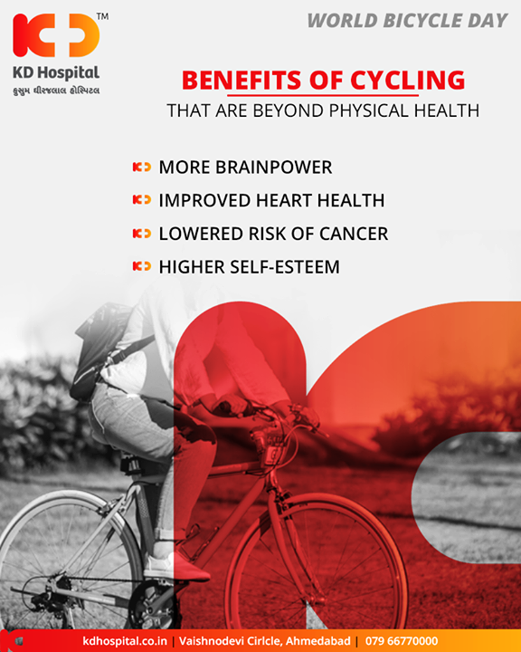 Riding a bicycle offers a whole host of additional health benefits besides the physical perks

#WorldBicycleDay #KDHospital #GoodHealth #Ahmedabad #Gujarat #India