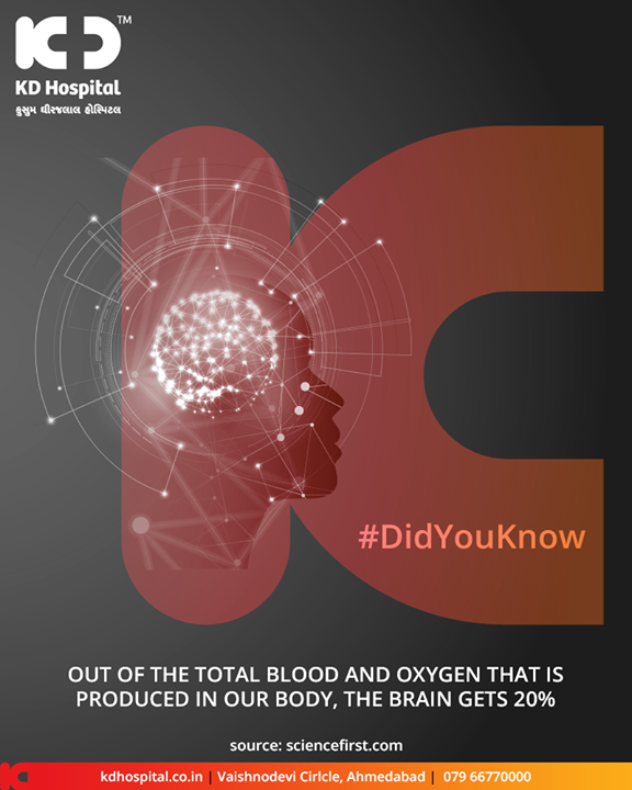Out of the total blood and oxygen that is produced in our body, the brain gets 20%

#DidYouKnow #BrainFacts #KDHospital #GoodHealth #Ahmedabad #Gujarat #India