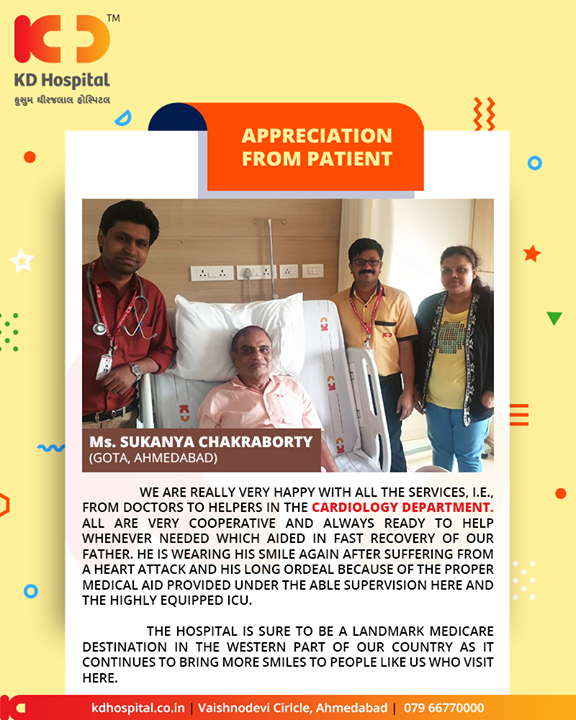 It's motivating to hear back from our patients about their positive experiences at KD Hospital 

#KDHospital #GoodHealth #Ahmedabad #Gujarat #India #Appreciation