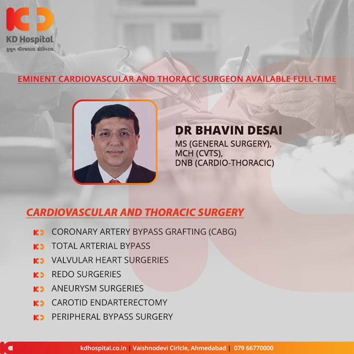 Eminent cardiovascular and thoracic surgeon available full-time at KD Hospital

#KDHospital #goodhealth #health #wellness #fitness #healthy #healthiswealth #wealth #healthyliving #joy #patientscare #Ahmedabad #Gujarat #India