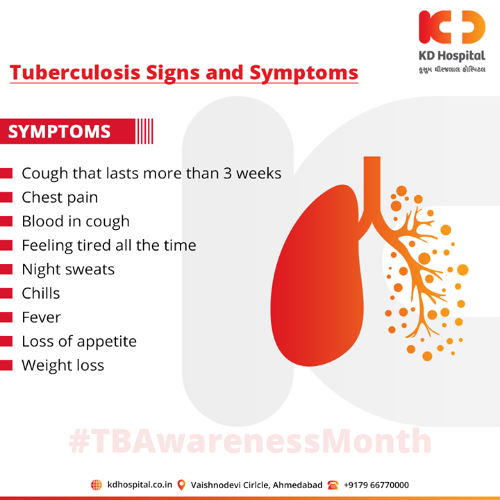 Tuberculosis, a potentially serious infectious bacterial disease that mainly affects the lungs.

For appointment call: +91 79 6677 0000

#Tuberculosis #TBAwarenessMonth #KDHospital #goodhealth #health #wellness #fitness #healthiswealth #healthyliving #patientscare #Ahmedabad #Gujarat #India