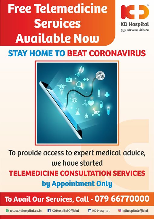 Free Telemedicine services available now!

To provide access to expert medical advice, we have started telemedicine consultation services by appointment only

To avail our services, call-o79 66770000

#FreeTelemedicineServices #StayAtHome #Distancing #PhysicalDistancing #SocialDistancing #COVID19 #COVID #Coronavirus #kdhospital