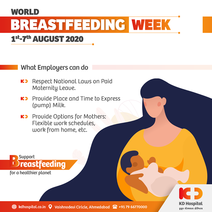 Employers need to encourage new mothers and support them during their Breast Feeding period to ensure the ease of handling a Baby at the Workplace.

Keep following our series on World Breast Feeding Week.

Support breastfeeding for a healthier planet.

#KDHospital #BreastfeedingWeek #Breastfeeding #BreastfeedingWeek2020 #motherhood #goodhealth #health #wellness #fitness #healthiswealth #healthyliving #patientscare #Ahmedabad #Gujarat #India