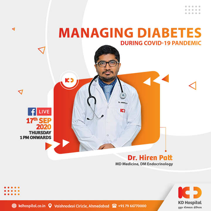 Staying home round the clock during this pandemic may raise concerns on your blood sugar levels and infection resistance if you are diabetic. Learn through Dr. Hiren Patt about managing diabetes while keeping yourself safe, join the Facebook Live session on 17th September, 01:00 PM onwards.

#KDHospital #goodhealth #health #wellness #fitness #healthy #FacebookLive #diabetes #diabeticpatient #diabetesawareness #diabetestype1 #diabetestype2 #diabetesmanagement #healthiswealth #wealth #healthyliving #joy #patientscare #Ahmedabad #Gujarat #India