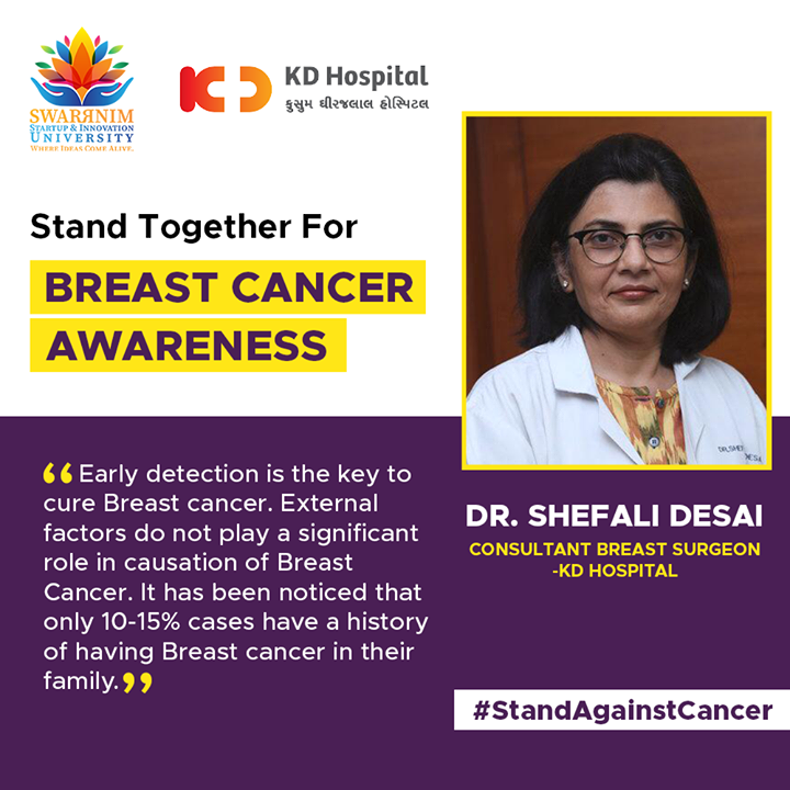 To spread more awareness about cancer, KD Hospital doctors have share insights about the causes, statistics and preventive measures.

#BreastCancerAwarenessMonth #SwarrnimUniversity #BreastCancerSupport #WomensHealth
Shefali Desai