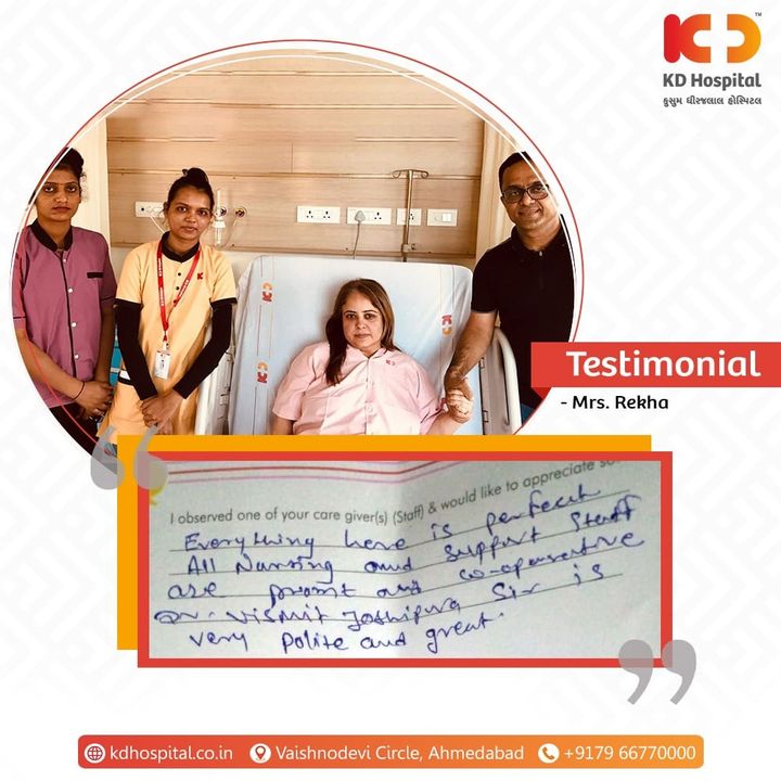 Mrs. Rekha with her husband appreciates the services provided by KD Hospital. We'll continue to treat and serve you with care and passion.

#KDHospital #MultiSpecialtyHospital #Compassion #Doctors #Diagnosis #Therapeutics #goodhealth #patienttestimonial #patient #testimonial #testimony #soical #socialmediamarketing #digitalmarketing #wellness #wellnessthatworks #Ahmedabad #Gujarat #India