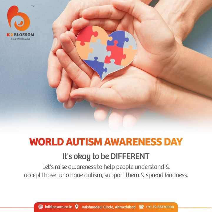 Individuals with autism have demonstrated the ability to live their own lives successfully. All they need is some generosity, which we can spread through World Autism Awareness Day.

#KDBlossom #KDHospital  #WorldAutismDay #WorldAutismAwarenessDay #AutismAcceptanceMonth #AutismAwarenessMonth  #Diagnosis #goodhealth #pandemic  #healthfirst #healthylifestyle  #wellness #wellnessthatworks  #NABHHospital #QualityCare #hospitals #doctor #Nurses #healthcare #medical #digitalmarketing #Ahmedabad #Gujarat #India
