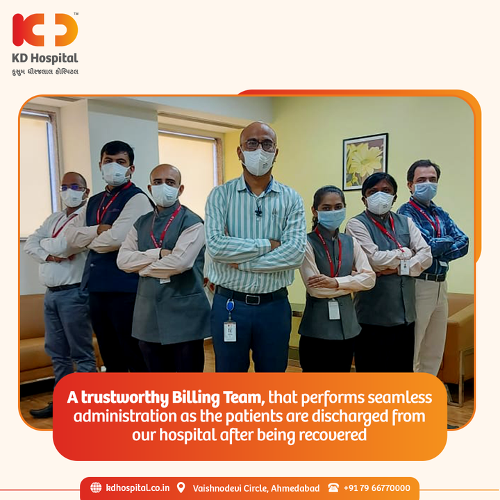 Our Billing Team is proud to handle the flawless Covid-19 patients' discharge process and happy to see them go home healthy. 

#KDHospital #Billing #Administration #HospitalBills #Care #PatientCare #PatientFirst #Compassion #Safety #PatientSafety #SafetyComesFirst #SafetyFirst #SafetyMeasures #Diagnosis #Therapeutics #Awareness #wellness #goodhealth #wellnessthatworks #Nursing #NABHHospital #QualityCare #hospitals #doctors #healthcare #medical #health #physicians #Ahmedabad #Gujarat #India
