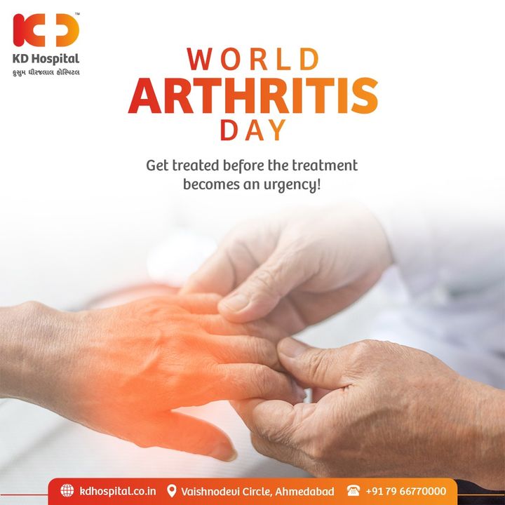 Arthritis is the swelling & tenderness of one or more joints. Its major symptoms are joint pain and stiffness. 
Get diagnosed before the pain becomes unbearable & chronic. Avail today the benefit of Arthritis Screening at KD Hospital with special discounted rates for a limited period !!
Call now: +91 79 66770000 to Book an Appointment.

#KDHospital #WorldArthritisDay #arthritis #arthritisrelief #jointpain #muscleweakness #kneepain #shoulderpain #hippain #backpain #exercise #bonehealth #arthritisproblems #osteoarthritis #rheumatoidarthritisawareness #arthritisawareness #curearthritis #arthritispain #arthritisawarenessmonth #rheumatoidarthritis #Ahmedabad #Gujarat #India
