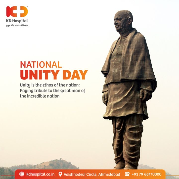 On the occasion of National Unity Day, KD Hospital takes up the opportunity to praise the values of teamwork, togetherness and unity.

Paying an ode to the legendary man & celebrating the day.

#KDHospital #WorldUnityDay #WorldUnityDay2021 #SardarPatelJayanti #Sardayvallabhbhaipatel  #unity  #humanity #respect #perception #revolution #oneness #peace #onelove #spirituality #awareness #awakening #truth #medicine #surgery #nurse #doctor #health #healthcare #medical #physician#wellness #wellnessthatworks #Ahmedabad #Gujarat #India