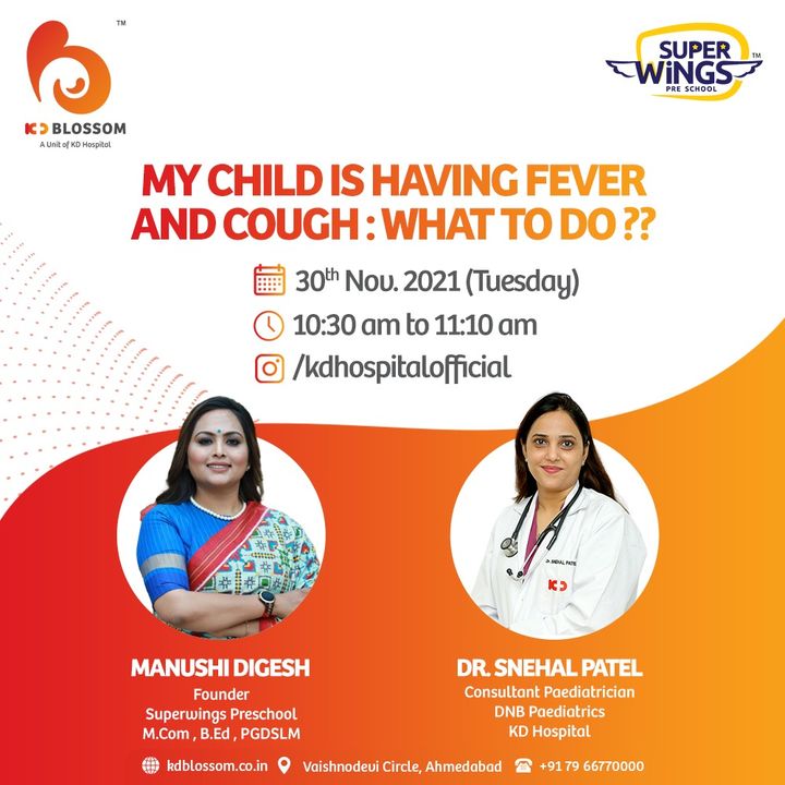 Our expert, Paediatrician Dr Snehal Patel will recommend best practices for your child's fever and cough.
The interactive live session begins tomorrow at @10:30Am.
Join the Interactive Instagram live session on our official page https://www.instagram.com/kdhospitalofficial/

#KDHospital #KDBlossom #instagramlive #live #instagram #iglive  #instalive #igtv #parents #parenting #dad #parenthood #mother #children #newborn #babyboy #babygirl #newmom #newbaby #goodhealth #MultiSpecialtyHospital #DoctorsOfInstagram #Diagnosis #Therapeutics #goodhealth  #wellnessthatworks #Ahmedabad #Gujarat #India