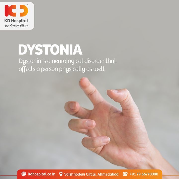 Dystonia is an unpredictable condition that tends to progress slowly. According to a person’s symptoms the severity can change from day to day. At times the symptoms can improve or disappear completely.  Treatments may include drugs, injections and physiotherapy. Checking on your stress levels, deep breathing, social support & positive self-talk can help you stay away from dystonia.  Visit your doctor for further consultation.

#KDHospital #Dystonia #braindamage #generationofbrain #RightToHealth #Covid19 #Covid #DoctorsOfInstagram #Diagnosis #Therapeutics #goodhealth #pandemic #socialmedia #socialmediamarketing #wellness #wellnessthatworks #Ahmedabad #Gujarat #India