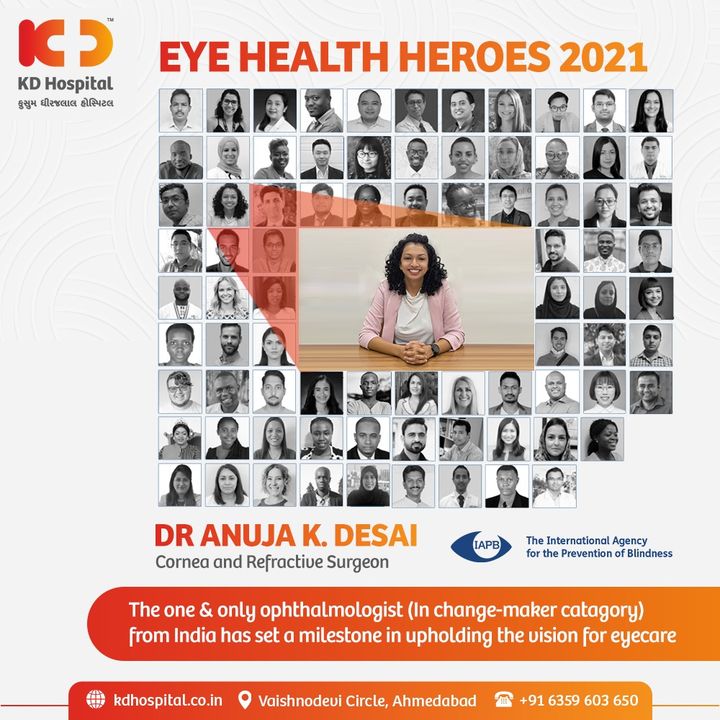 Understanding the importance of eye care, Dr Anuja K Desai the one & only Cornea & Refractive surgeon of India has set a milestone. 
She had received the 