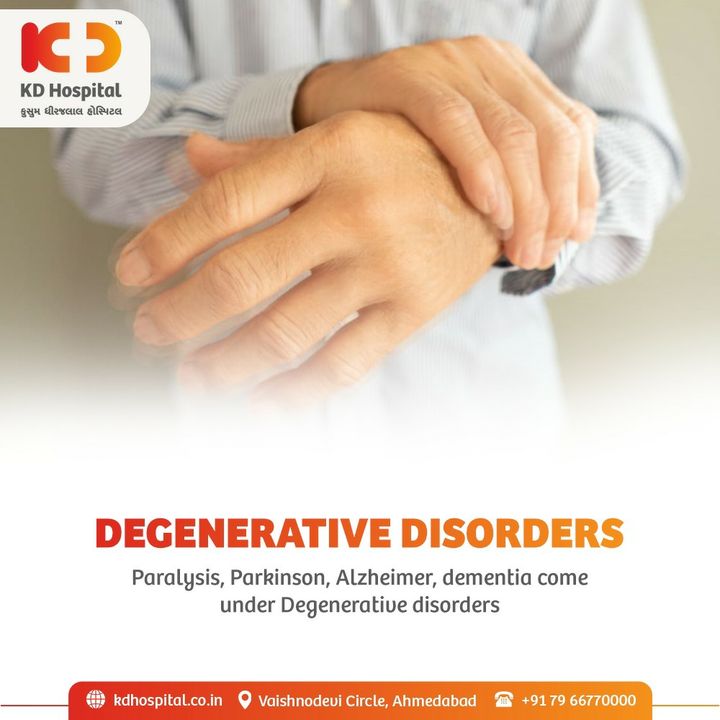 Degenerative disorders do not have any specific treatments.  There may also be no symptoms. In a few cases the spine loses its flexibility & bone spurs may pinch a nerve root that may cause pain or even weakness. These disorders are due to aging, which means age-related wear & tear on a spinal disc. Treatment that includes exercise, medication and physiotherapy, can give you relief. Visit your doctor for medication & healthy lifestyle.

#KDHospital #degenretivedisorder #paralysis #Parkinson #Alzheimer #dementia #stressfreelife  #intakeofdrugs #healthylife #mentallyhappy #physicallyfit #doctor  #healthcare #hospital #doctors #physicalcare #mentalcare #healthylifestyle #medlife #goodhealth #health #fitness #healthyliving #patientscare #Ahmedabad