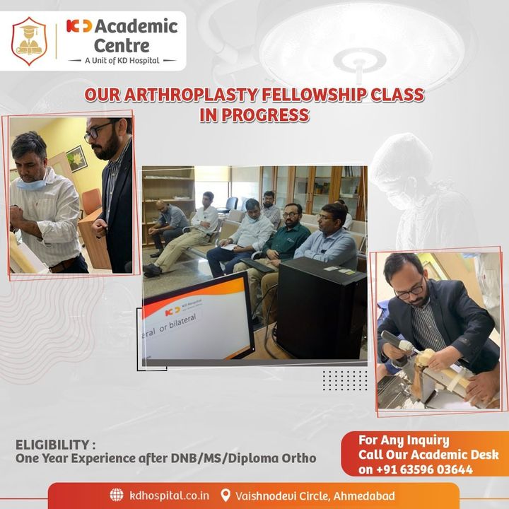 KD Academic centre invites applications for Fellowship in Arthroplasty. Interested candidates, please contact our academic counsellor at +916359603644 or click the link https://bit.ly/3pWgNY6

Dr. Hemang Ambani 
Dr. Ateet Sharma 
#KDAcademis #KDHospital #Academics #Admission #courses #fellowship #program #Arthroplasty #dnb #diploma #Connections #wellness #healthcare  #medstudent #futuredoctor  #medschool #premed #medstudentlife #medlife #medicos #scrublife  #medicalstudent #medicalschool #YoursToMake #Ahmedabad #Gujarat #India