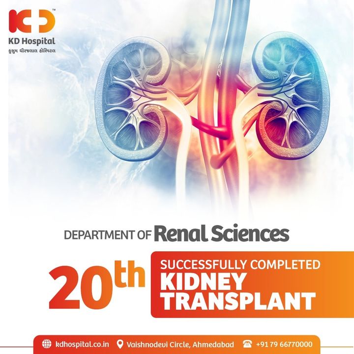 The Department of Renal Sciences at KD Hospital has successfully completed the 20th Renal transplant. This milestone achievement is a significant step towards raising awareness of transplantation & organ donation.
 Click on the link https://sotto.nic.in/DonorCardRegistration.aspx 
to register yourself as an organ donor.

#KDHospital #sottogujarat #NOTTO #DonateLife  #kidney #KidneyTransplant #KidneyDonor #KidneyDonate #Nephrologist #Urologist  #OrganTransplantation #OrganTransplant #OrganDonation #NABHHospital #QualityCare #hospitals #doctors #healthcare #WellnessThatWorks #YoursToMake #Ahmedabad #Gujarat #India