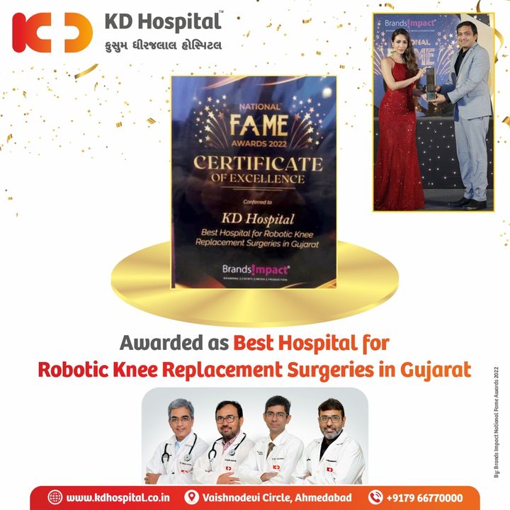 KD Hospital , Ahmedabad's Centre of Excellence for Orthopaedics, recently received the recognition of 