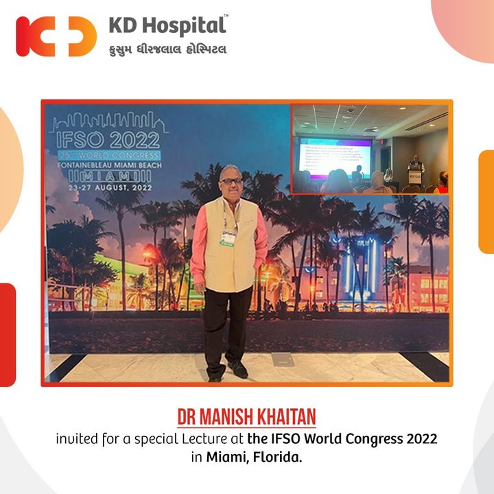 Dr Manish Khaitan , KD Hospital 's renowned Senior Bariatric Surgeon recently highlighted the prestigious IFSO 2022 World Congress in Miami, Florida where he was specially invited as a guest speaker. 
We are extremely honoured to be associated with him & congratulate him on this accomplishment.

NObesity 
#KDHospital #NObesity #healthcare #bariatric #academics #hospital  #obesity #weighloss  #wellness #goodhealth #insurance #wellnessthatworks  #trendinginahmedabad #YoursToMake #Ahmedabad #Gujarat #India