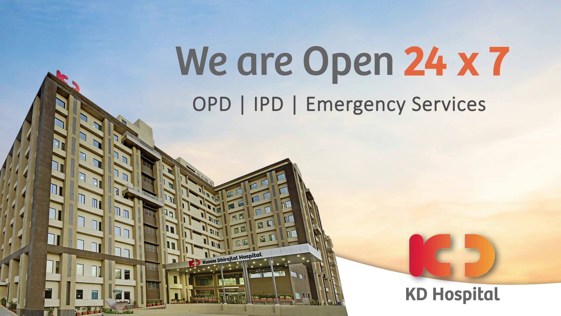 During these testing times, KD Hospital assures you that we are there for you and always a step ahead to take precautions while providing you safe healthcare services.

Our OPD, IPD & Emergency Services are fully operational with an option of Tele-Medicine available as well. We remain committed towards providing best patient care at an affordable rate.

Call us on 07966770000 to book an appointment and consult our expert Doctors now!

#CoronaVirus #CoronaAlert #StayAware #StaySafe #pandemic #caronavirusoutbreak #Quarantined #QuarantineAndChill #coronapocalypse #KDHospital #goodhealth #health #wellness #fitness #healthiswealth #healthyliving #patientscare #Ahmedabad #Gujarat #India