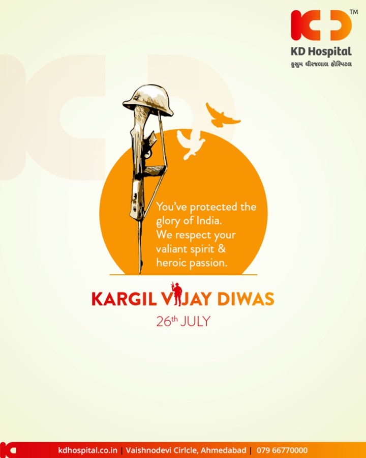 You've protected the glory of India. We respect your valiant spirit & heroic passion.

#KargilVijayDiwas #JaiHind #Salute #20YearsOfKargilVijay #IndianArmy #OperationVijay #KDHospital #GoodHealth #Ahmedabad #Gujarat #India