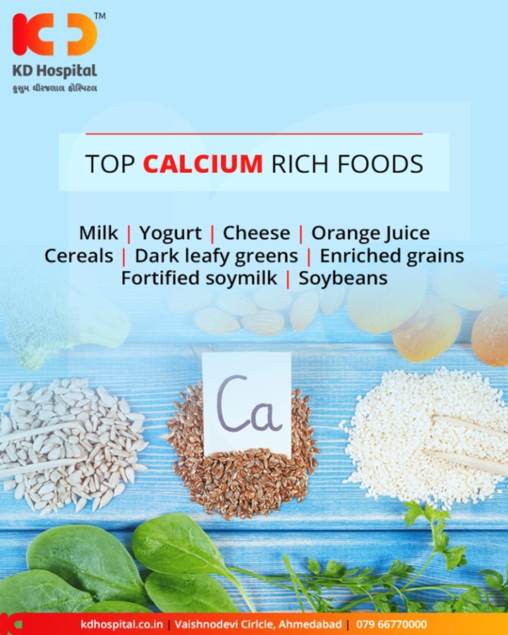 Calcium in any form is good for your body. Some of the top calcium-rich foods are as shown in the image!

#KDHospital #GoodHealth #Ahmedabad #Gujarat #India