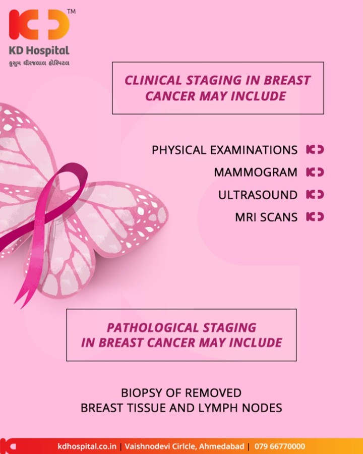 Breast cancer staging can be clinical or pathological.

#Awareness #BreastCancer #KDHospital #GoodHealth #Ahmedabad #Gujarat #India