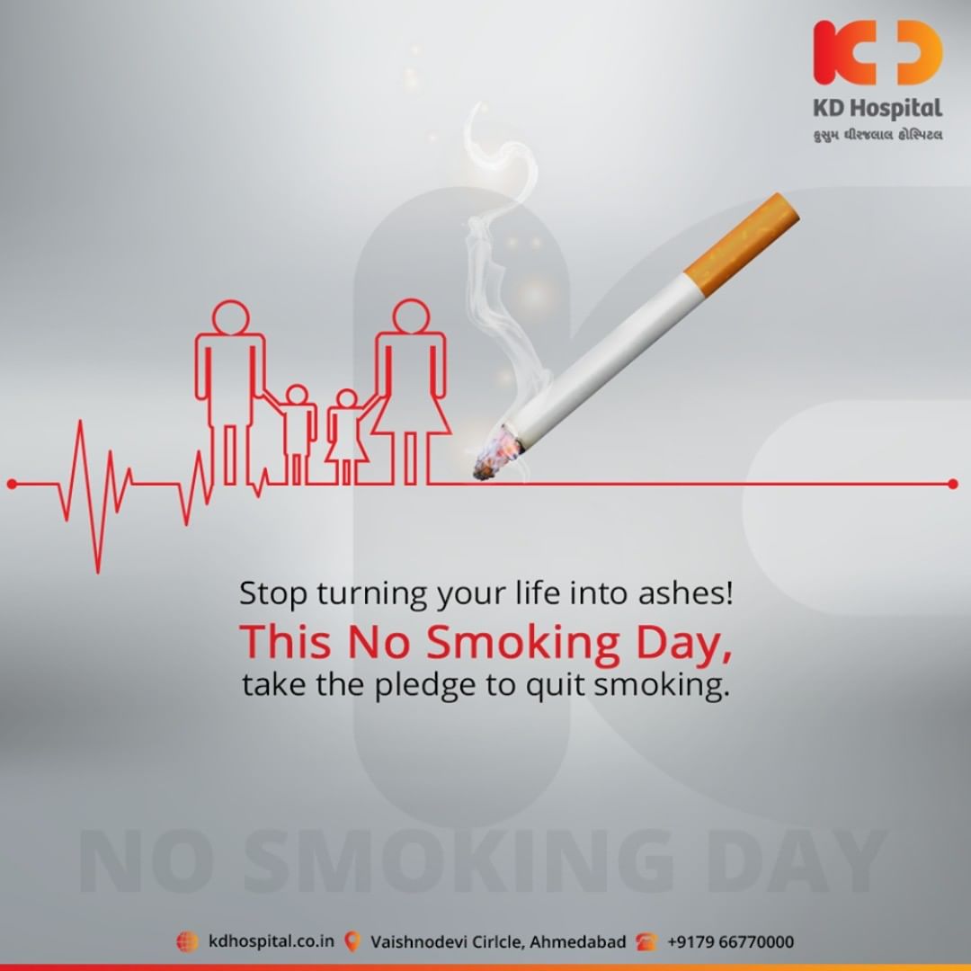Stop turning your life into ashes! This No Smoking Day, take the pledge to quit smoking.

#NoSmokingDay #KDHospital #goodhealth #health #wellness #fitness #healthy #healthiswealth #wealth #healthyliving #joy #patientscare #Ahmedabad #Gujarat #India