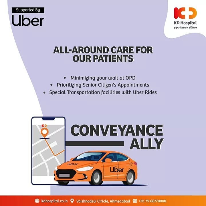 KD Hospital is always there to look after all your needs. We have done a conveyance ally with Uber to provide prompt transportation facilities for our patients and their relatives. All around care for our patients is our priority. 

#KDHospital #ConveyanceAlly #Uber #UberRides #TransportationServices #Care #Compassion #Hospital #goodhealth #health #wellness #fitness #healthiswealth #healthyliving #patientscare #Ahmedabad #Gujarat #India