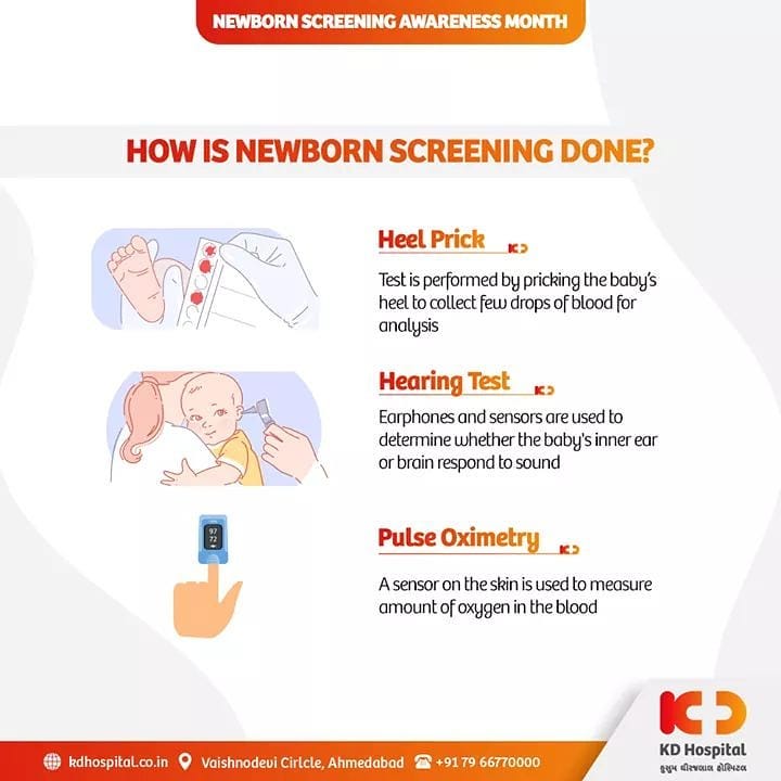 September Is Newborn Screening Awareness Month. Newborn screening is the practice of testing all babies in their first days of life for certain disorders and conditions that can hinder their normal development. With a simple blood test, doctors can check for rare genetic, hormone-related, and metabolic conditions that can cause serious health problems. 

#NewBornScreeningMonth #NewBornScreening #NewBorn #KDHospital #HospitalAhmedabad #GoodHealth #Health #Wellness #Fitness #HealthisWealth #HealthyLiving #PatientsCare #WeCare #Ahmedabad #Gujarat #India