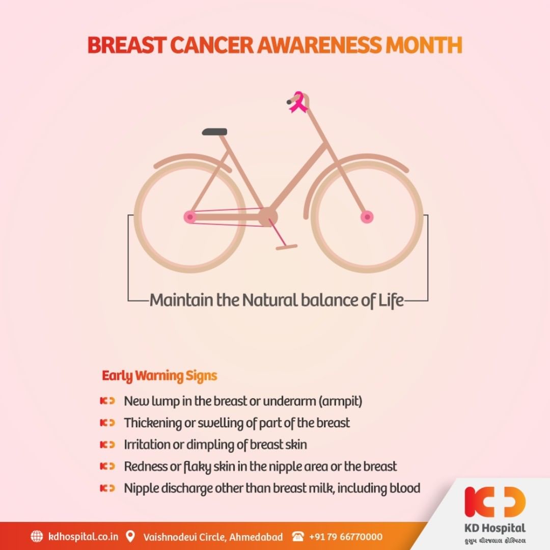 Regular breast exam would give every woman an insight on how normal and natural breasts look, so she will be able to bring attention to any change occurring over the period. Early diagnosis can aid in favourable outcomes and have an improved quality of life.

#KDHospital #BreastCancerAwareness #BreastCancerAwarenessMonth #BreastCancer #BreastScreening #BreastCare #BreastClinic #DoctorsOfInstagram #WomensHealth #BodyPositivity #SelfCare #healthiswealth #healthyliving #patientscare #Ahmedabad #Gujarat #India