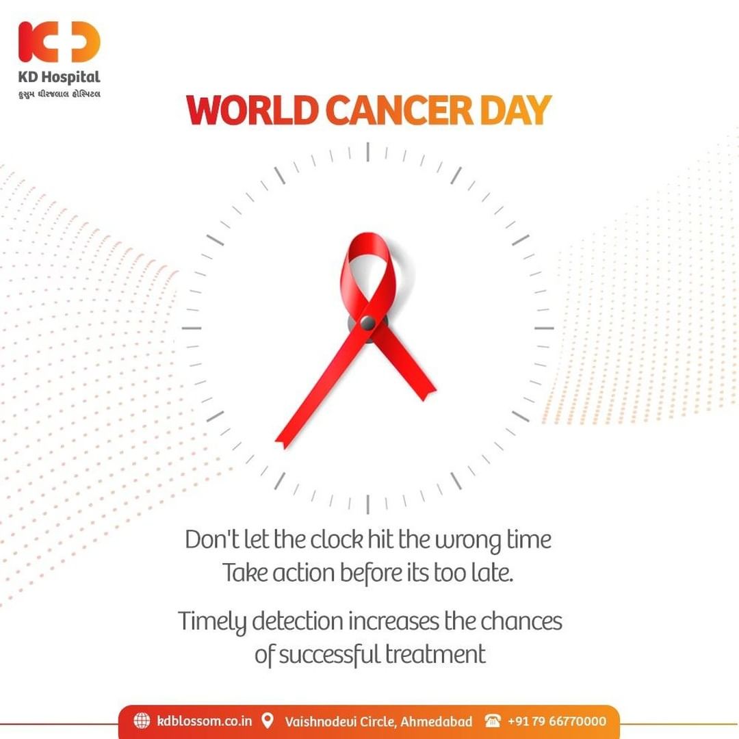 Now is the time to act and spread awareness. Cancer is a worldwide threat and on this World Cancer Day, let’s pledge to take action before it gets too late. 
Early Detection increases the chances of a successful treatment and a better life ahead. 

#KDHospital #WorldCancerDay #CancerDay #CancerAwareness #EarlyDetection #CancerTreatment  #Awareness #goodhealth #pandemic #socialmedia #socialmediamarketing #digitalmarketing #wellness #wellnessthatworks #Ahmedabad #Gujarat #India
