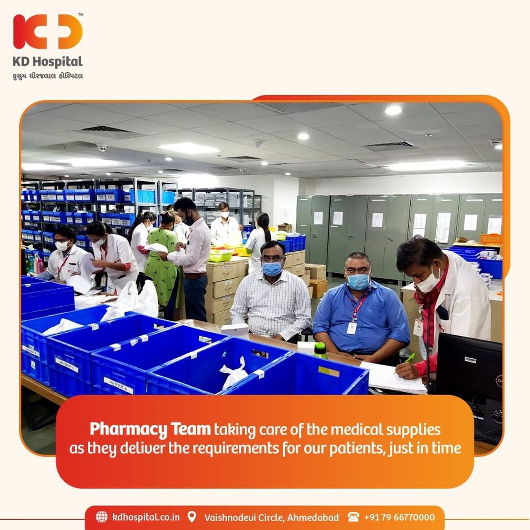KD Hospital's Team Pharmacy is well geared up to deliver every patient's medicine promptly and rightly, meanwhile the COVID wave is being steered.

#KDHospital #Pharmacy #TeamPhamacy #Pharmacology #Care #PatientCare #PatientFirst #Compassion #Safety #PatientSafety #SafetyComesFirst #SafetyFirst #SafetyMeasures #Diagnosis #Therapeutics #Awareness #wellness #goodhealth #wellnessthatworks #Nursing #NABHHospital #QualityCare #hospitals #doctors #healthcare #medical  #physicians #Ahmedabad #Gujarat #India