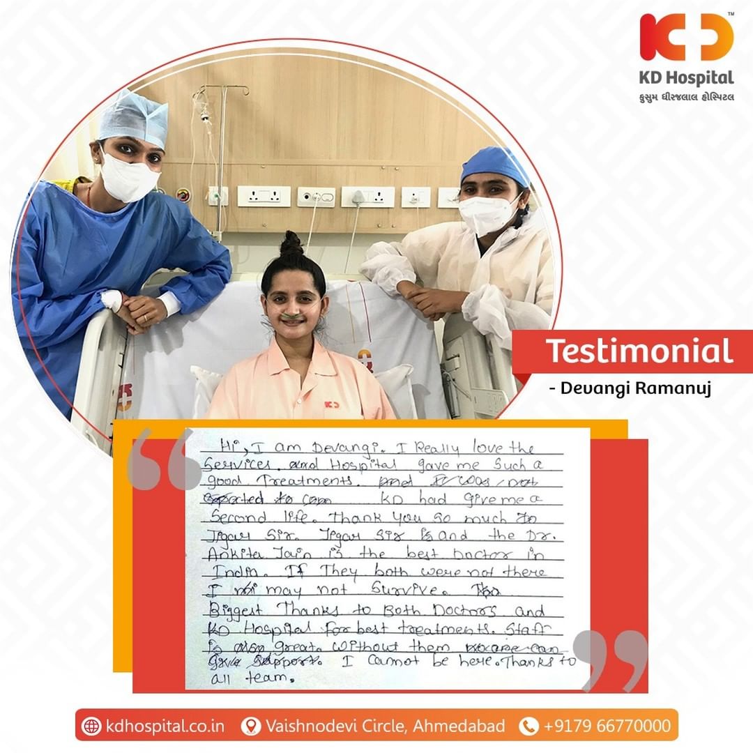 We feel privileged for having received appreciative words from Ms. Devangi for receiving the treatment under Dr. Jigar Mehta (Chief Intensivist & Head ICU) and Dr. Ankita Jain (Consultant Obstetrician and Gynecologist) in our hospital.

#KDHospital #MultiSpecialtyHospital #Compassion #Doctors #Diagnosis #Therapeutics #goodhealth #patienttestimonial #patient #testimonial #testimony #soical #socialmediamarketing #digitalmarketing #wellness #wellnessthatworks #Ahmedabad #Gujarat #India