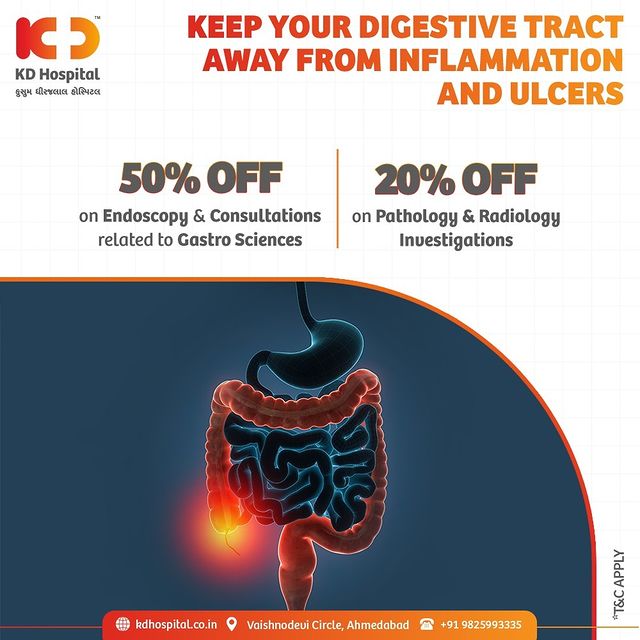 Inflammation in the digestive tract can take a toll on life and living. Get rid of the pain and get yourself treated for the woes of Ulcers and Inflammation at KD Hospital. Call +919825993335 to book an appointment with us.

#KDHospital #GastroSciences #GastroEnterology #GastroSurgery #Bowel #Inflammation #Ulcer #UlcerativeColitis #Digestion #ColonCancer #Cancer #StomachDiseases #Diagnosis #Awareness #goodhealth #Nusring #NABHHospital #QualityCare #hospital #explore #healthcare #physicians #surgeon #Ahmedabad #Gujarat  #India