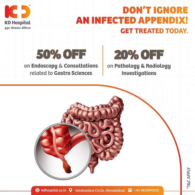 Symptoms of appendicitis could trouble your overall health and create complications. Get yourself checked for symptoms of right-sided abdominal pain, vomiting, loss of appetite, fever and chills.

KD Hospital is offering concessional rates on Gastro Consultation till 15th August'21. If you have any such symptoms call +919825993335 to book your appointment. 

#KDHospital #GastroSciences #GastroEnterology #GastroSurgery #Bowel #Inflammation #CeliacDisease #Celiac #Gluten #Fatigue #StomachDiseases #Diagnosis #Awareness #goodhealth #Nusring #NABHHospital #QualityCare #hospital #explore #healthcare #physicians #surgeon #Ahmedabad #Gujarat #India