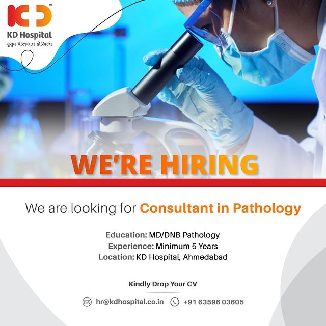 KD Hospital is looking for a Full-time Pathologist. Eligible and Interested Doctors can send their updated resumes to hr@kdhospital.co.in or call on +916359603605.

#KDHospital #Hiring #Covid #Covid19 #WeAreHiring #Pathologist #Pathology #jobs #Job #Leadership #HiringAlert #Connections #Therapeutics #goodhealth #pandemic #socialmedia #socialmediamarketing #digitalmarketing #wellness #wellnessthatworks #Ahmedabad #Gujarat #India