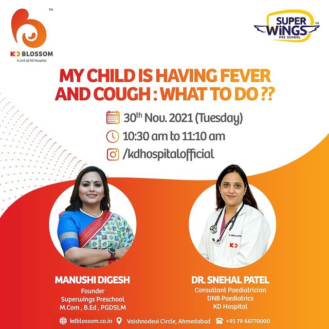 Our expert, Paediatrician Dr Snehal Patel will recommend best practices for your child's fever and cough.
The interactive live session begins tomorrow at @10:30Am.

#KDHospital #KDBlossom #instagramlive #live #instagram #iglive  #instalive #igtv #parents #parenting #dad #parenthood #mother #children #newborn #babyboy #babygirl #newmom #newbaby #goodhealth #MultiSpecialtyHospital #DoctorsOfInstagram #Diagnosis #Therapeutics #goodhealth  #wellnessthatworks #Ahmedabad #Gujarat #India