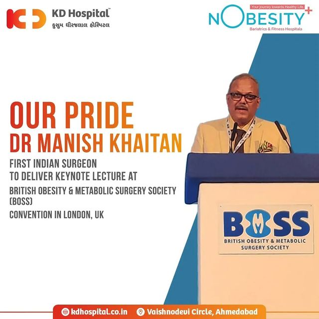 Dr Manish Khaitan, KD Hospital's renowned Sr. Bariatric Surgeon became the First Indian Surgeon to be invited at the prestigious British Obesity & Metabolic Surgery Society (BOSS) convention in London, UK for a keynote lecture. We are proud to be associated with him & express our heartfelt gratitude on this tremendous achievement.

#KDHospital #healthcare #bariatric #academics #hospital #trendinginahmedabad #london🇬🇧