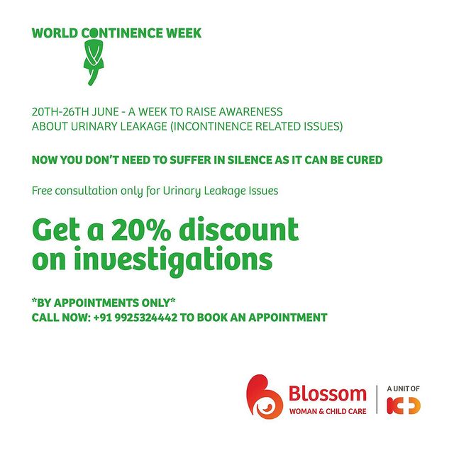 This year World Continence Week is taking place between 20th-26th June to raise awareness of Incontinence (Urinary Leakage) related issues. 

It is an initiative by KD Blossom. Through this initiative, we want to share a message that ‘If you are going through Incontinence related issues, then IT CAN BE CURED.’ Get yourself treated now. 

To book an appointment, contact: +91 9925324442

#KDBlossom #KDHospital #WomensHospital 
#AhmedabadHospital #Ahmedabad #Incubators #NewBornCare #WomensHealth #Maternity #Counselling #Pregnancy #PregnancyCare
#LatestTechnologies #Gynaecology #Gynaecologist
#AhmedabadGynaecologist #Obstetrics #IVF #Infertility
#FoetalMedicine #Paediatrics #HighPregnancy
#TheUrinaryIncontinence #SuccessfulSurgery #PatientFeedback #FeedbackVideo #StopWorryingAboutUrineLeakage #NoUrineLeakage