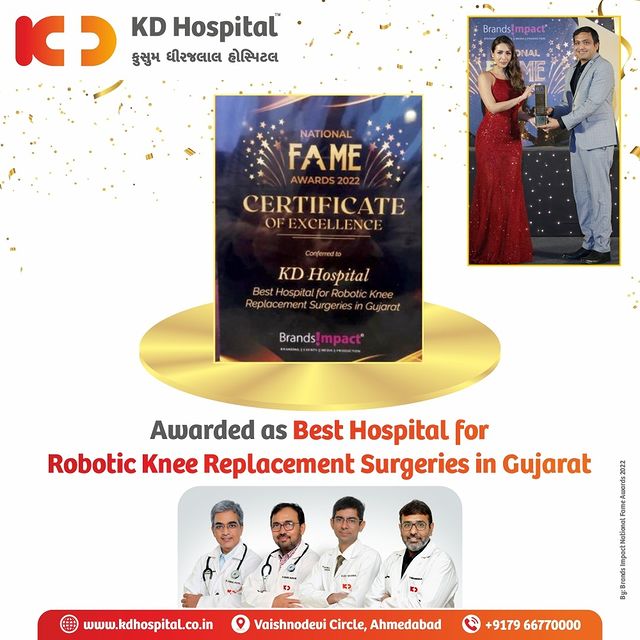 KD Hospital, Ahmedabad's Centre of Excellence for Orthopaedics, recently received the recognition of 