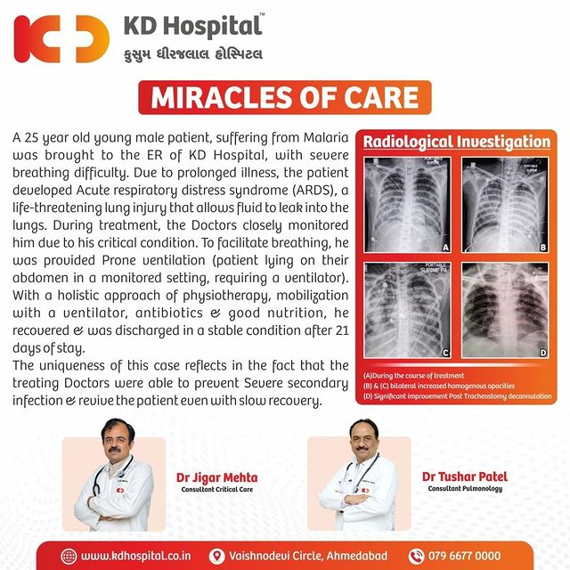 Miracles of Care by expert Consultants at KD Hospital, Ahmedabad.
For appointments Call us on 079 6677 0000.

@criticalcarejigar  @drtushar_patel 

#KDHospital  #miraclesofcare #dengue #malaria #infection #diseaseprevention #healthyliving  #pulmonology  #lungs #lunghealth #pulmonologytreatment #criticalcare #emergencymedicine #criticalcare #ICU #Ventilator #YoursToMake #trendinginahmedabad #Ahmedabad #Gujarat #india