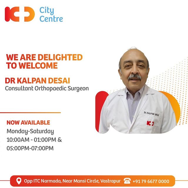 KD City Centre welcomes Dr Kalpan Desai, Consultant Orthopaedic Surgeon with over 37 years of experience. His areas of interest include Management of Trauma, Spine disorders & degenerative diseases, Paediatric Orthopaedics, Arthroplasty & Arthroscopic procedures.

For appointments, Call Now on 079 6677 0000.

#KDHospital #KDCityCentre #OrthopaedicSurgery #Doctors #hospital  #doctor #surgery #medical #multispecialityhospital #orthopedics #robot #spinesurgery #spinesurgeryrecovery #spinesurgeon  #orthopaedics #totalhipreplacement #totalkneereplacement #sportsmedicine #robotickneereplacement #kneereplacementsurgey #kneesurgery #yourstomake #trendinginahmedabad #Ahmedabad #Gujarat #India