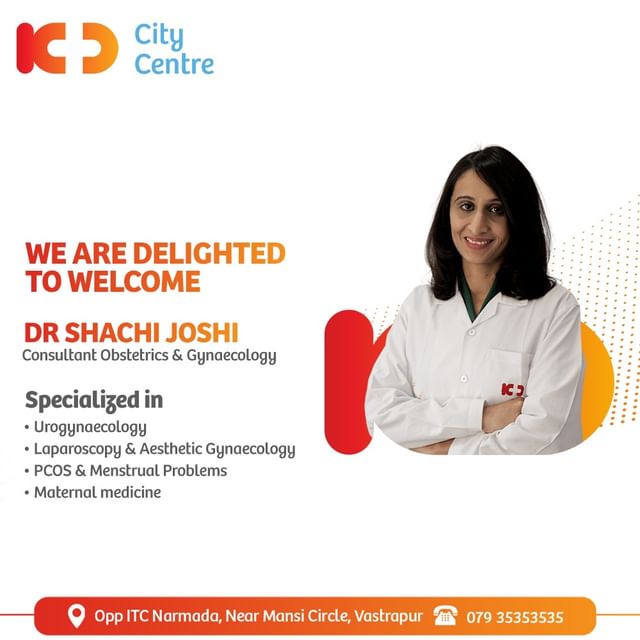 KD City Centre welcomes Dr Shachi Joshi, Consultant in Obstetrics & Gynaecology with over 5 years of experience. Her areas of interest include Urogynaecology, Laparoscopy & Aesthetic Gynaecology. She is also well-versed in treating PCOS & menstrual problems. For appointments, call Now on +91 7935353535.
KD City Centre is here for you with highly experienced medical professionals. Reach KD City Centre by clicking on this link here https://goo.gl/maps/drJaeNdhKkMRDqXB6.

#KDHospital #KDCityCentre  #Doctor #health #pregnancy #medicine #hospital #medical #healthcare #womenshealth #pcos #pregnant #obstetricia #ultrasound #surgery #knowyourdoctor #interactivegrams #instagrameverywhere #YoursToMake #trendinginahmedabad #Ahmedabad #Gujarat #india
