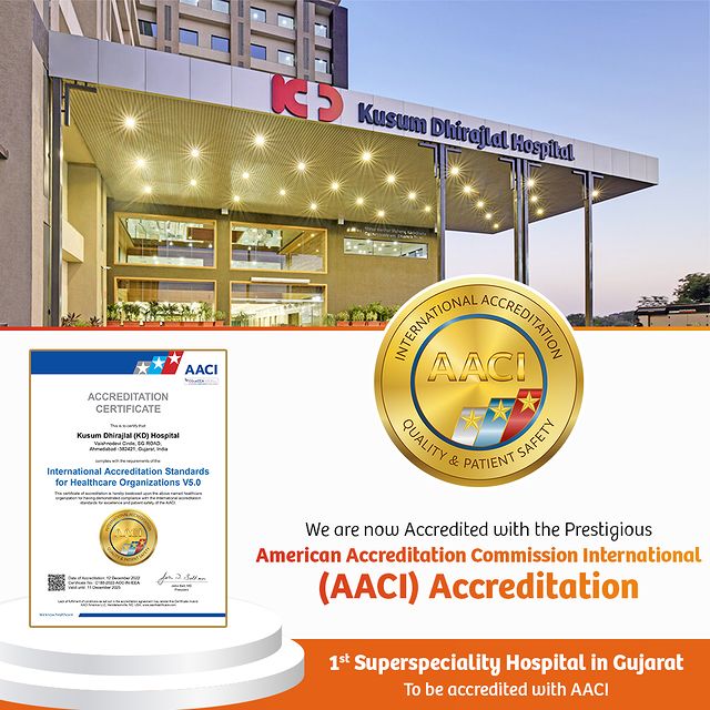 Kusum Dhirajlal Hospital (KD) is now the first Superspecialty Hospital in Gujarat, accredited by the American Accreditation Commission International (AACI). We are the second hospital in India to receive such an honour. This recognition is a demonstration of the hospital's commitment to the highest quality of patient safety and care.

#KDHospital #AACI #BestMultispeacialityHospital #QualityCare #Hospital #Nurse #Doctor #Surgery #Medical #Medicine #Multispecialityhospital #besthospital #hospital #healthcare #qualitycare  #certification #qualityassurance #accredited #accreditation  #hospital #medical #healthcare #hospitals #health #india #hospital #medical #healthcare #hospitals
